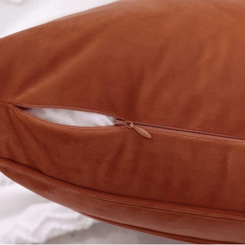 Luxury Home | Modern Burnt Orange Geo Striped Soft Velvet Throw Pillow Covers